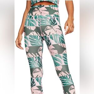 Nike Green and Pink Leaf Print Leggings women size s